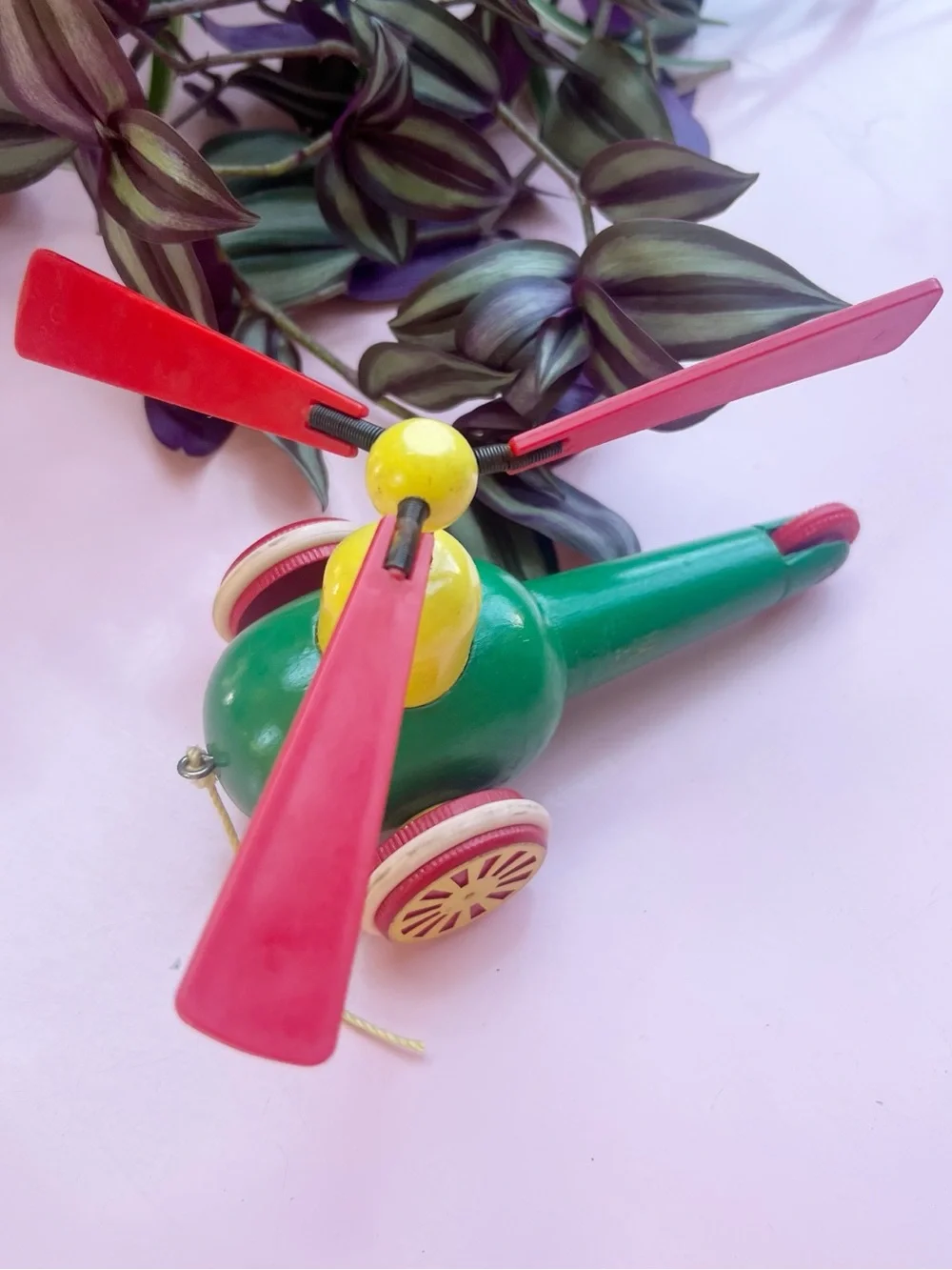 Vintage 1960s-1970s BRIO Sweden Wooden Helicopter Pull Toy